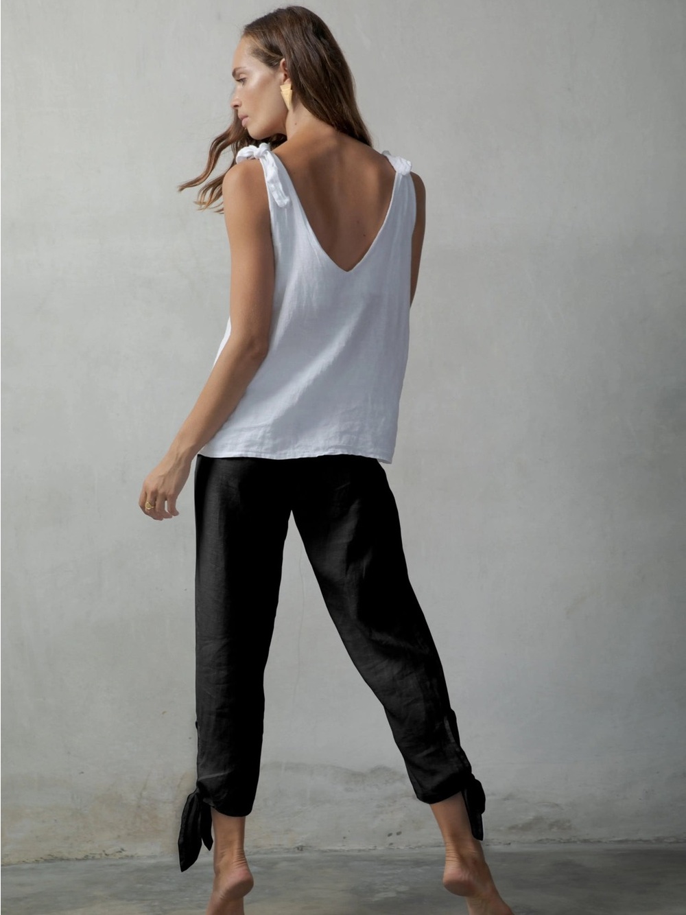 Luxmi Black Tie Hem High Waist Pants and Top Linen Set Size Small